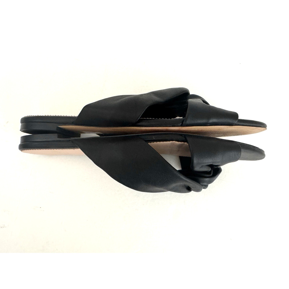 J Crew Twist-Knot Slide Sandals 12 Black Buttery Soft Leather Flats Style L5472 - Picture 7 of 10